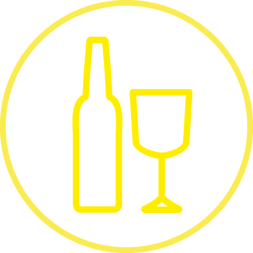 Icon mit einer Flasche und einem Glas – Symbolbild für verschiedene Getränke